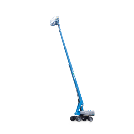 Genie S85 85 ft. straight boom lift, offering enhanced reach and stability for high-access tasks in large outdoor environment