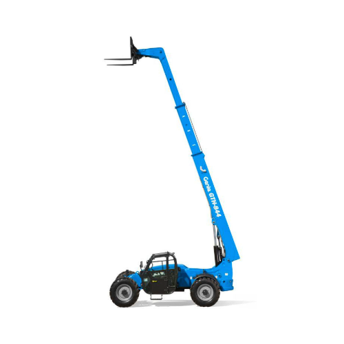 Genie GTH-844 telehandler with 8,000 lb capacity and 44 ft. reach, ideal for material handling on tough job sites