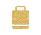 A gold glitter icon of a suitcase on a white background.