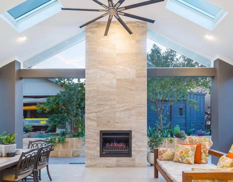 alfresco brick fireplace outdoors