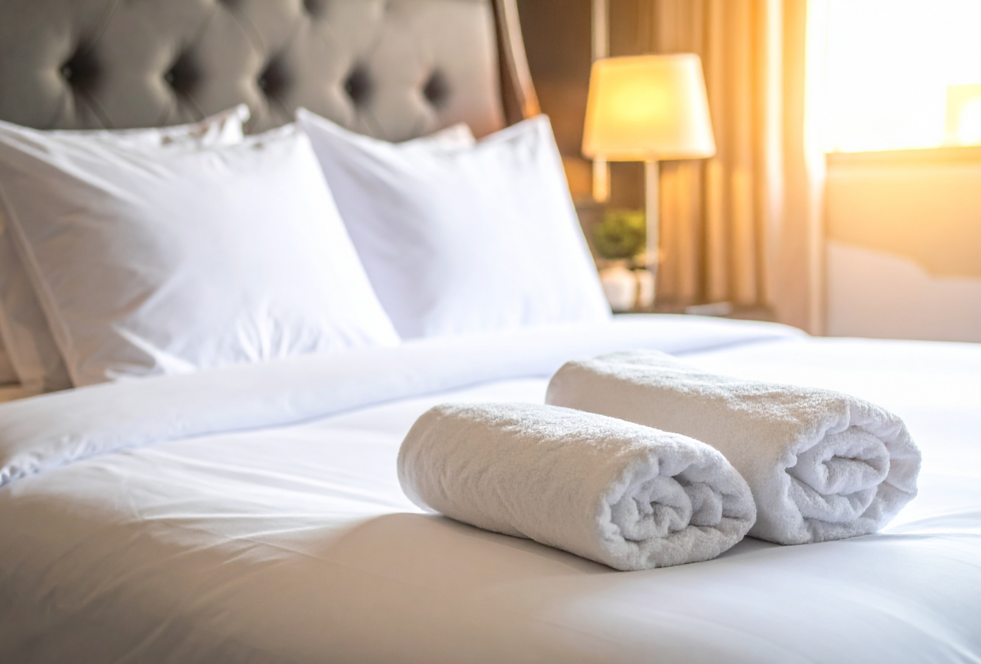 Modern conference room with long wooden table, black chairs, projector screen, and large windows.