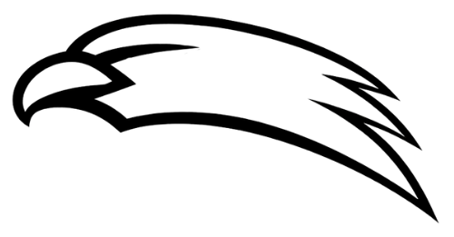 Stylized eagle head, black outline, facing right.