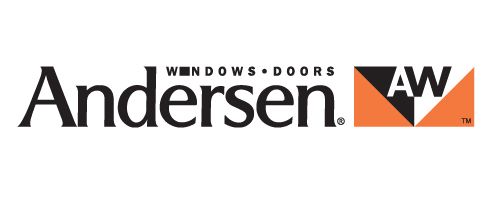 The Andersen Windows & Doors logo featuring black text and a rectangular icon with white letters