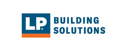 LP Building Solutions logo featuring blue text and a blue square icon with the white letters