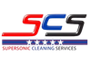 Logo for Supersonic Cleaning Services: red "S", blue "C", and black "S" above a purple bar with stars, and company name.