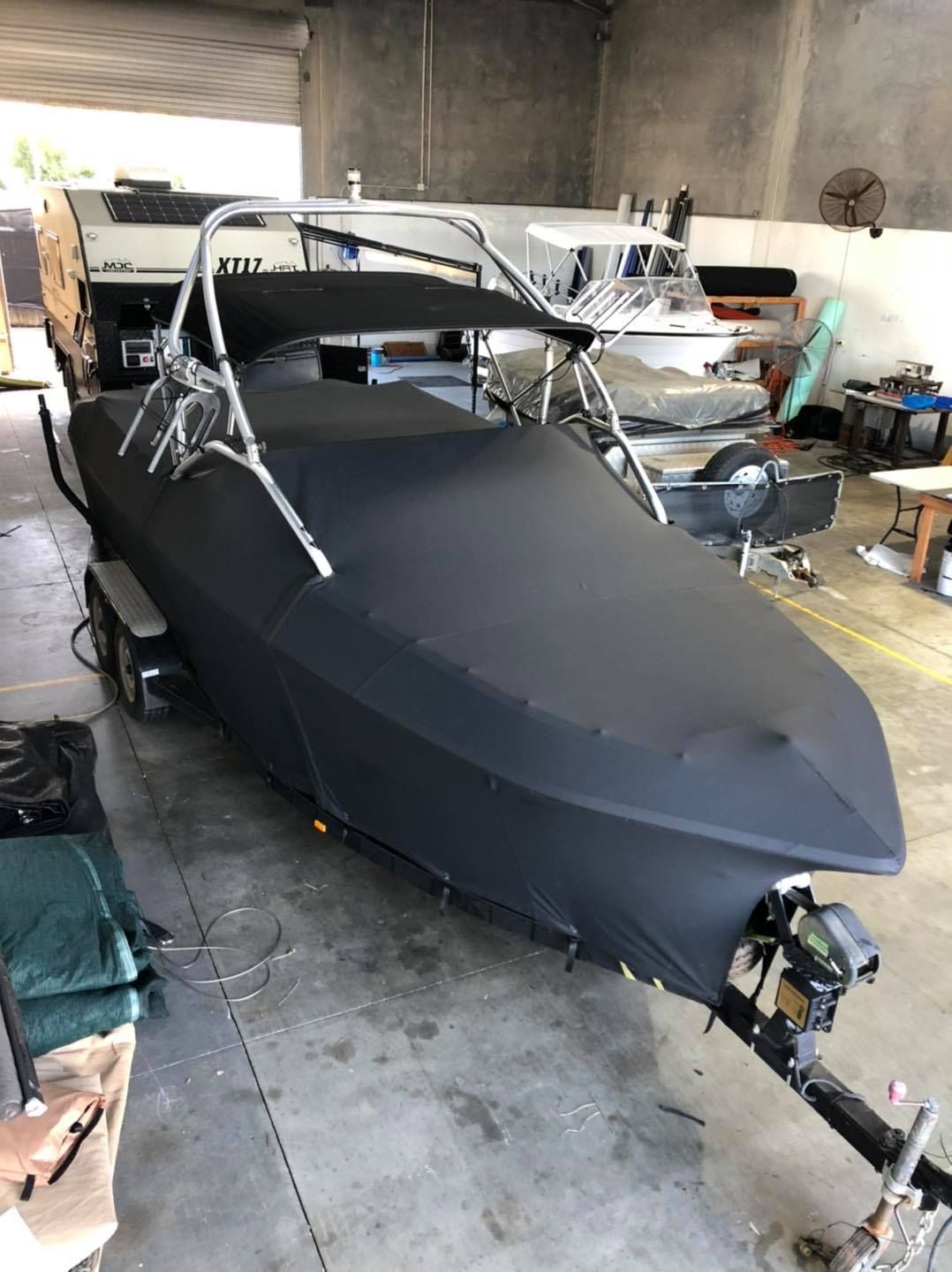 Boat With Cover And Marine Hooding — Cairns Vinyl & Canvas in Bungalow, QLD