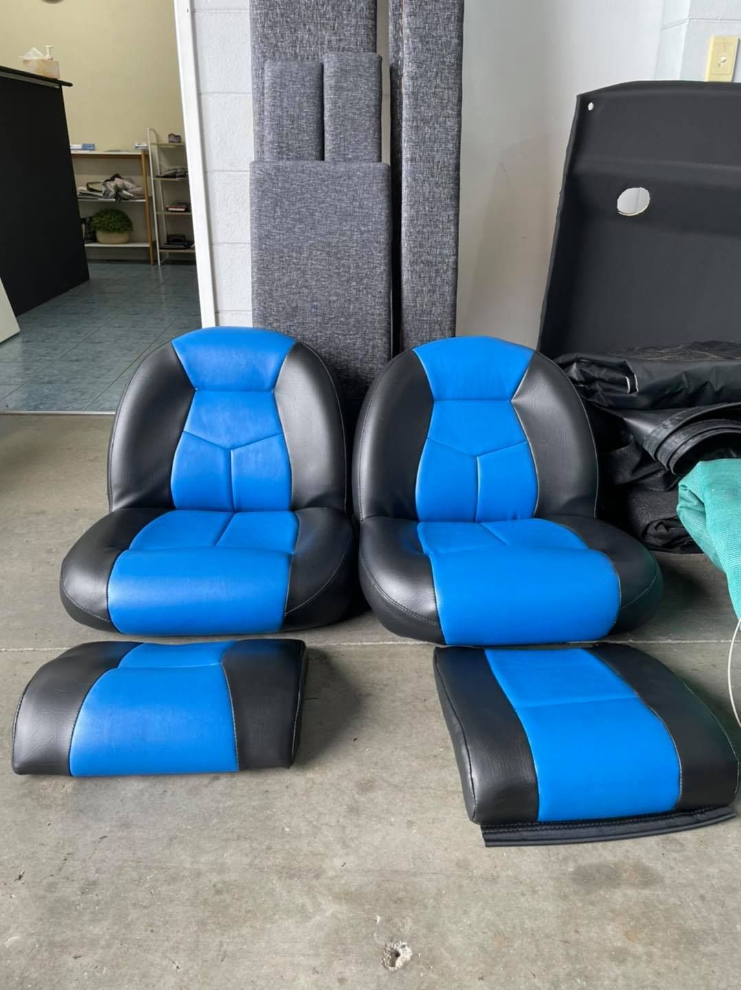 Blue Full Cover On The Boat Seats — Cairns Vinyl & Canvas in Bungalow, QLD