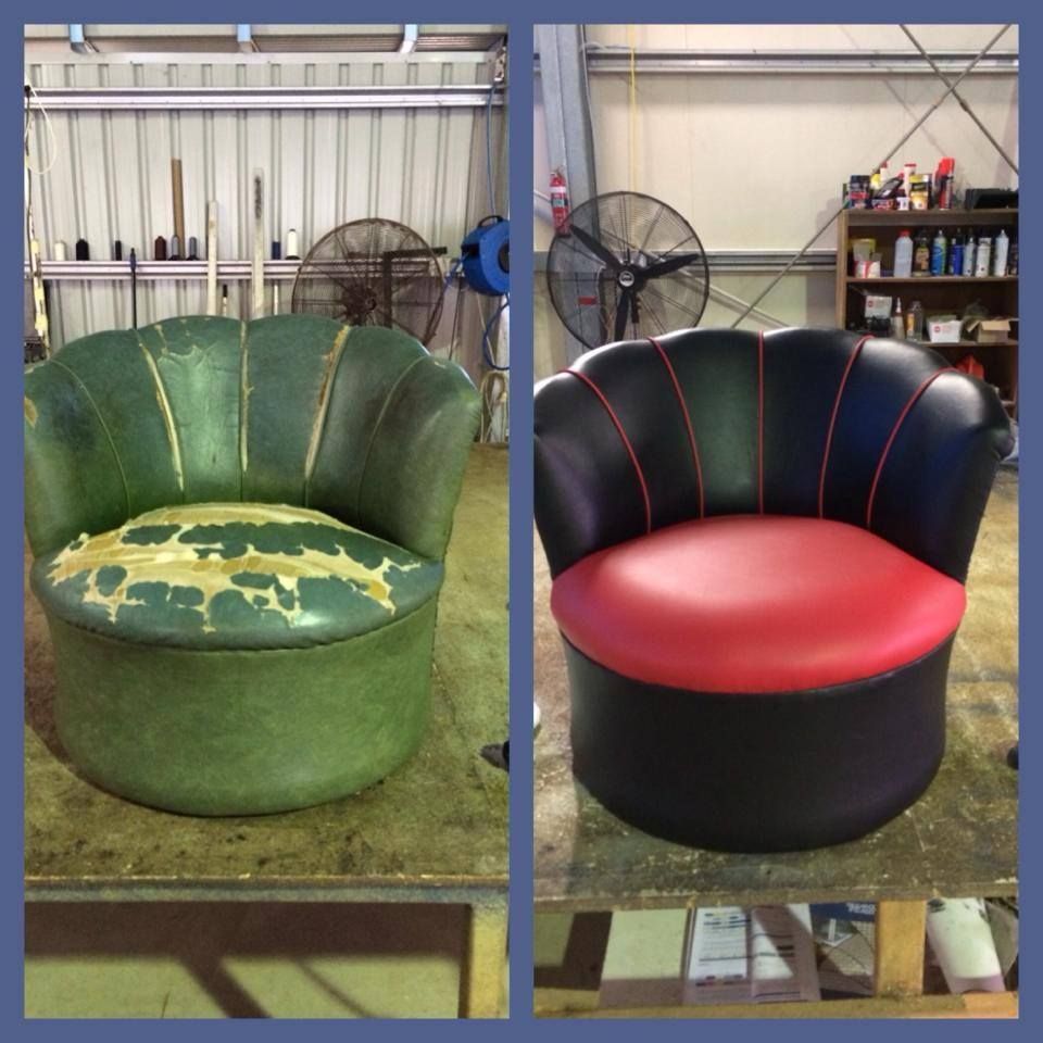 Before And After Picture Of A Green Chair and A Black Chair — Cairns Vinyl & Canvas in Bungalow, QLD