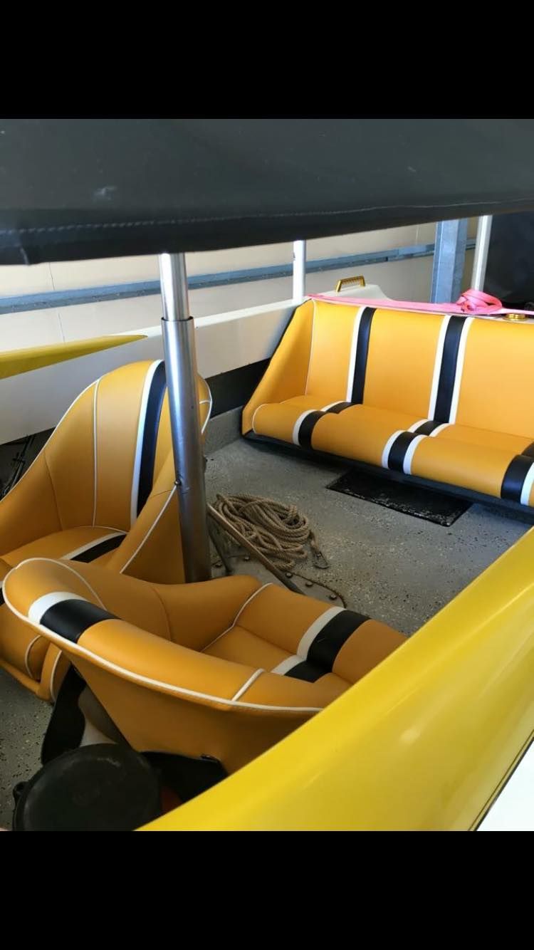 Ski Boat With Yellow And Black Seats — Cairns Vinyl & Canvas in Bungalow, QLD