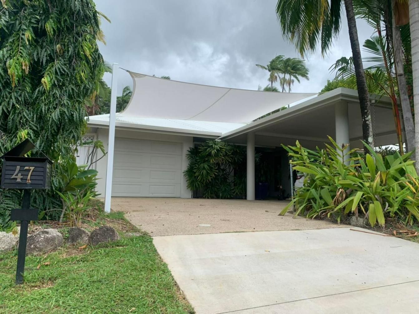 White Shade Sails In The Driveway — Cairns Vinyl & Canvas in Bungalow, QLD