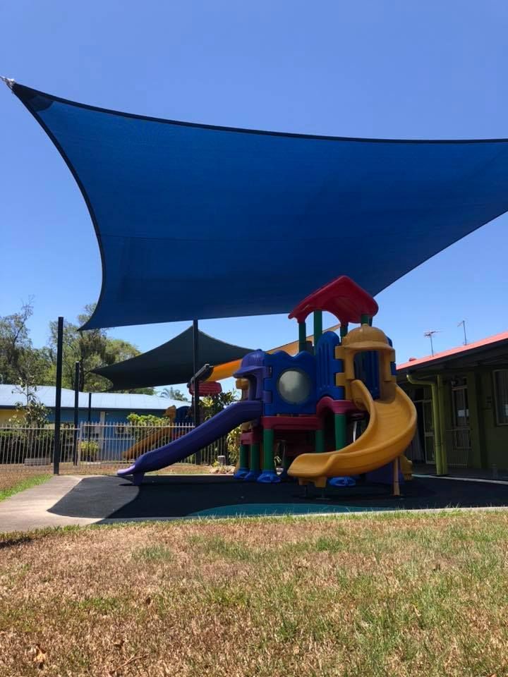 Blue Shade Sails Covering The Playground — Cairns Vinyl & Canvas in Bungalow, QLD
