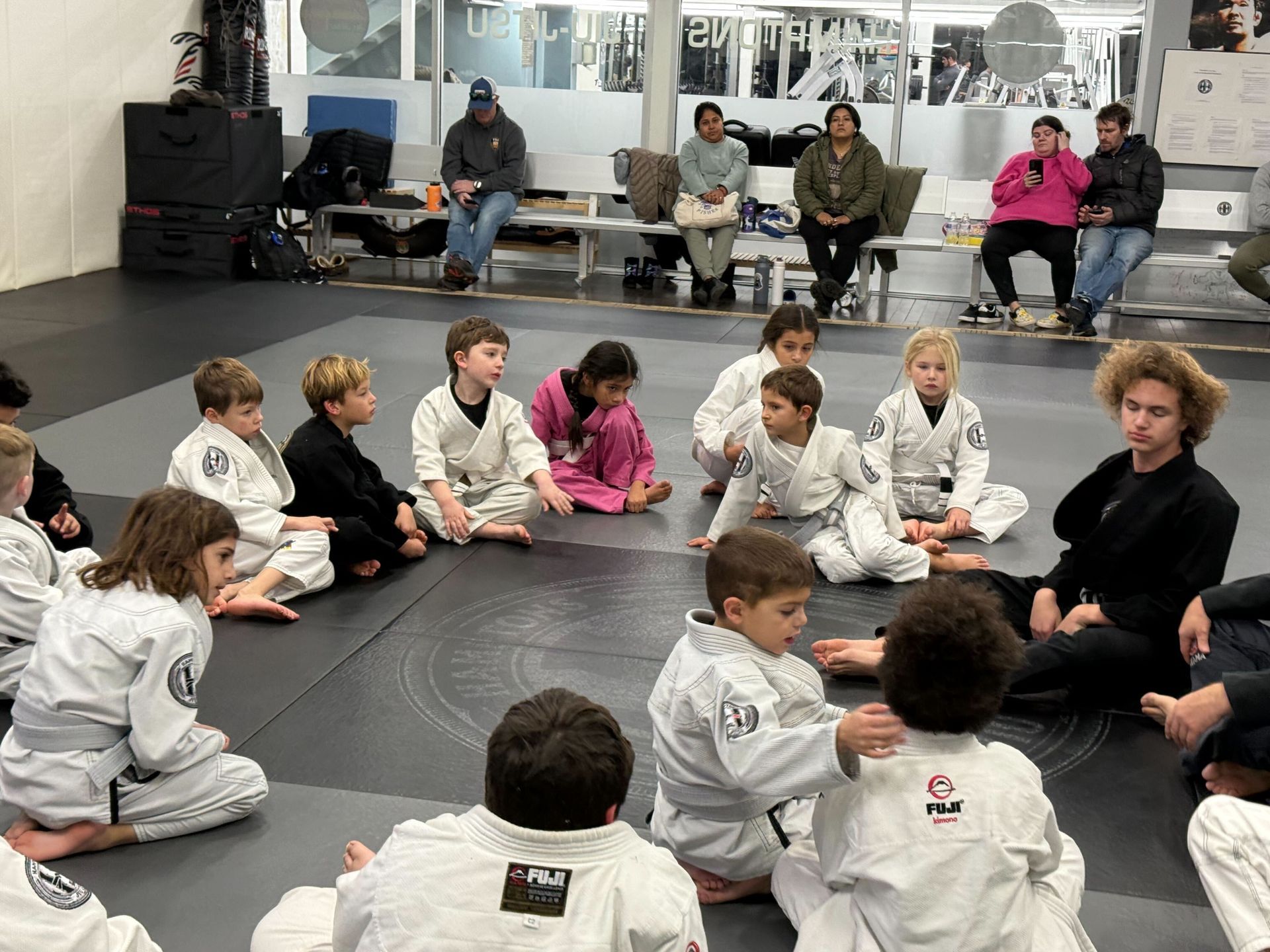 Kids practicing safe grappling drills at Hamptons Jiu-Jitsu in Southampton, NY, building confidence.