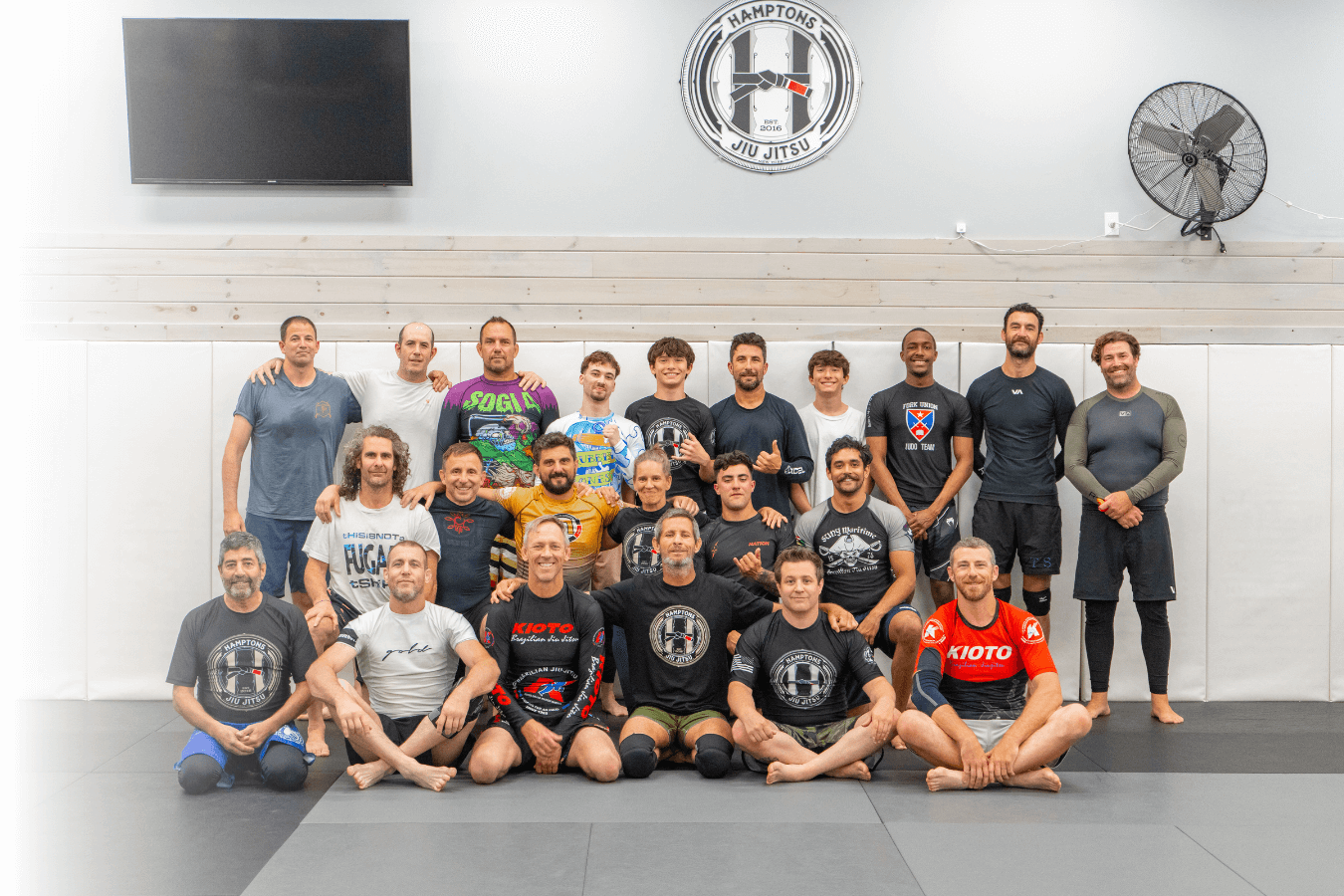 Adult beginners drilling Brazilian Jiu-Jitsu techniques at Hamptons Jiu-Jitsu in Southampton, NY for fitness and confidence.