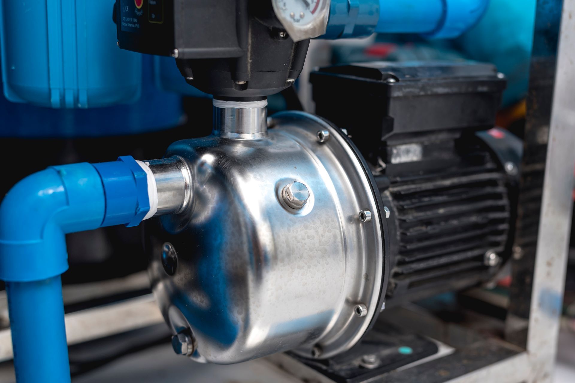 An installed horizontal water pump at a residential property