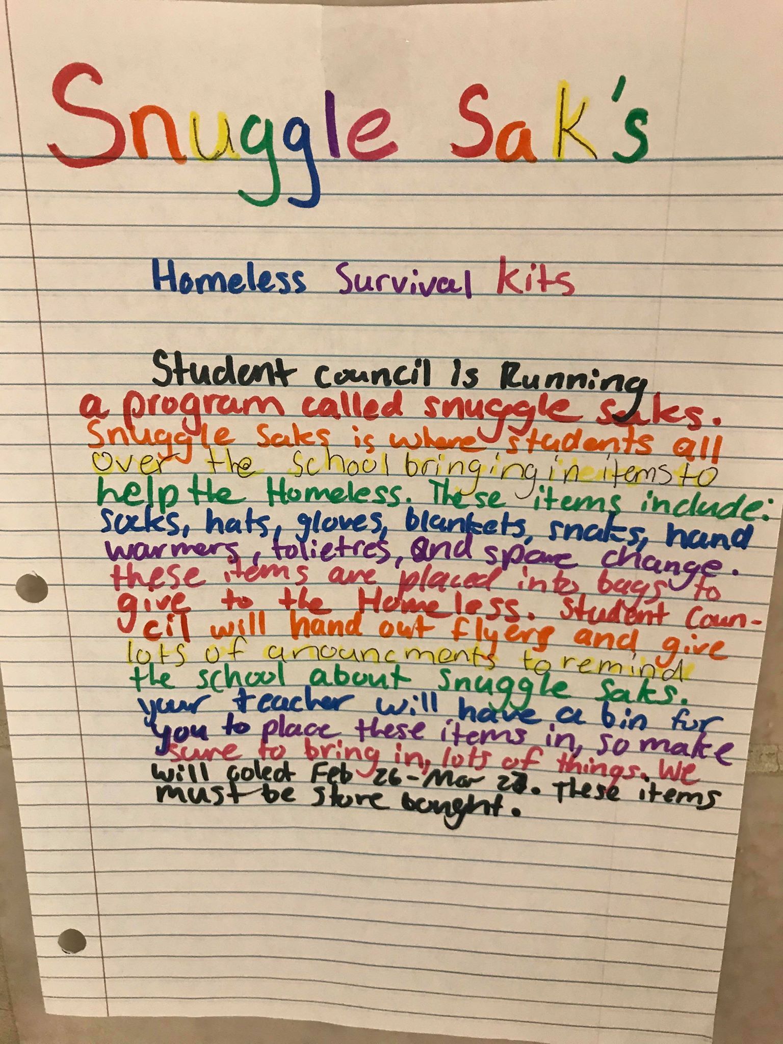 Central Elementary Snuggle Snack Donation Drive
