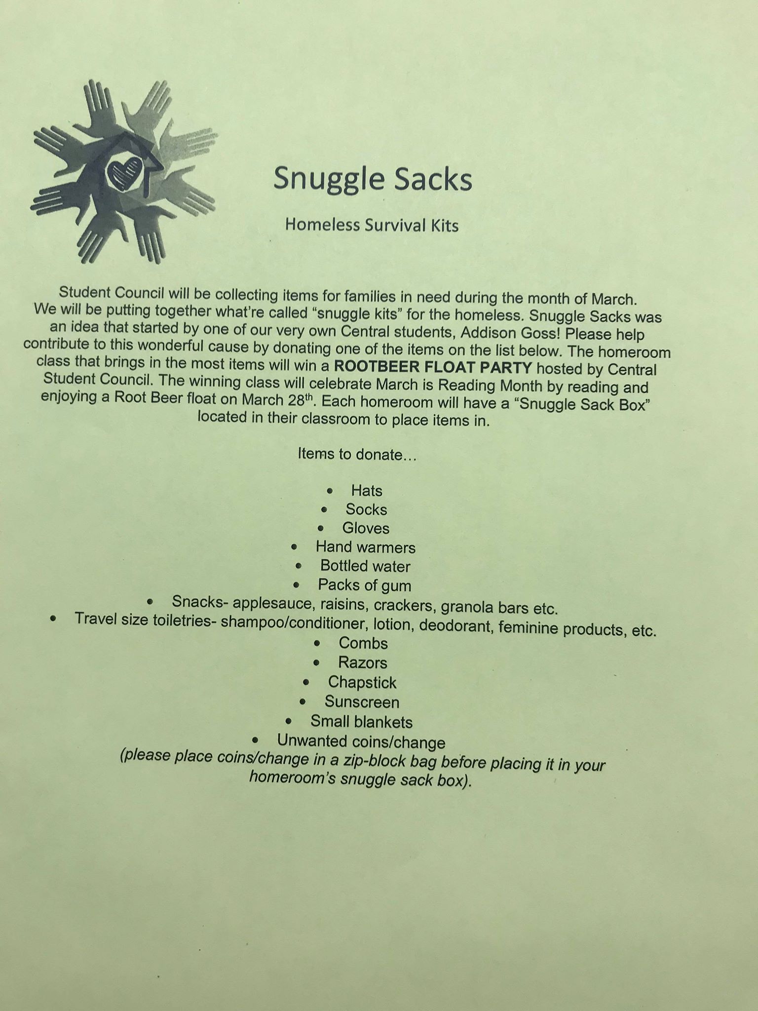 Central Elementary Snuggle Snack Donation Drive
