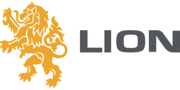 The logo for lion shows a lion standing on its hind legs.