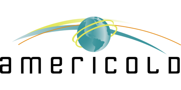 A logo for americold with a globe in the middle