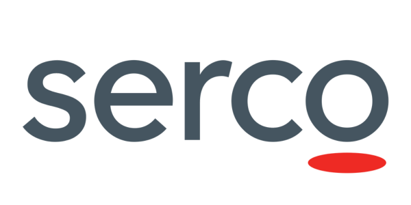A logo for serco with a red circle in the middle