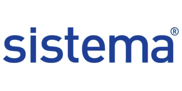 The logo for sistema is blue and white on a white background.