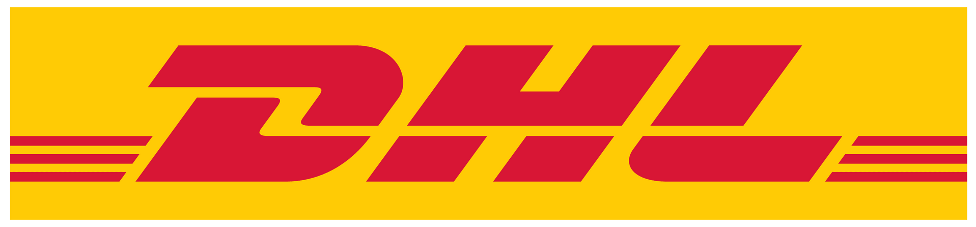 The dhl logo is red and yellow on a yellow background.