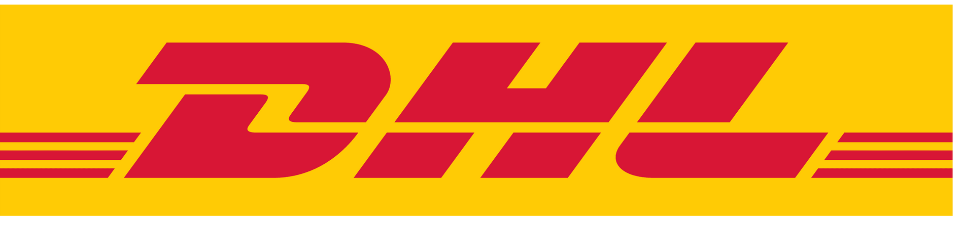 The dhl logo is red and yellow on a yellow background.