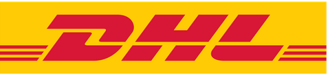 The dhl logo is red and yellow on a yellow background.