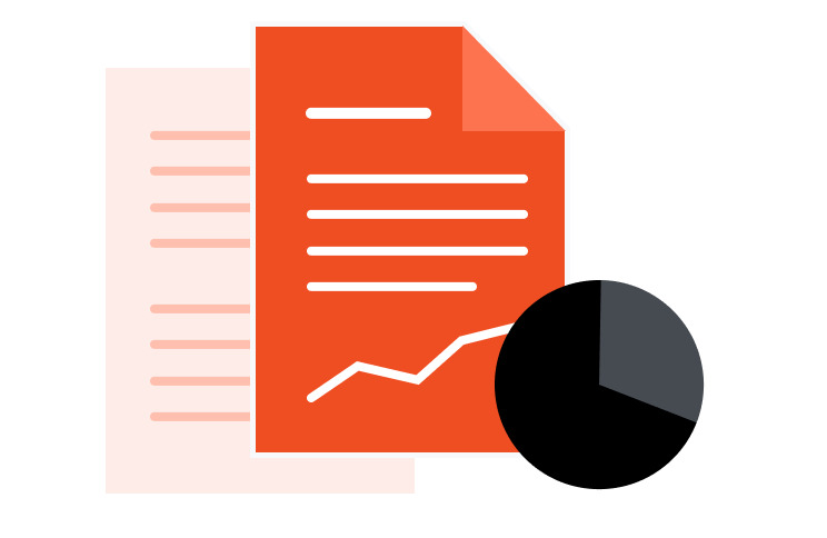 Um pedaço de papel com um gráfico e um gráfico de pizza.