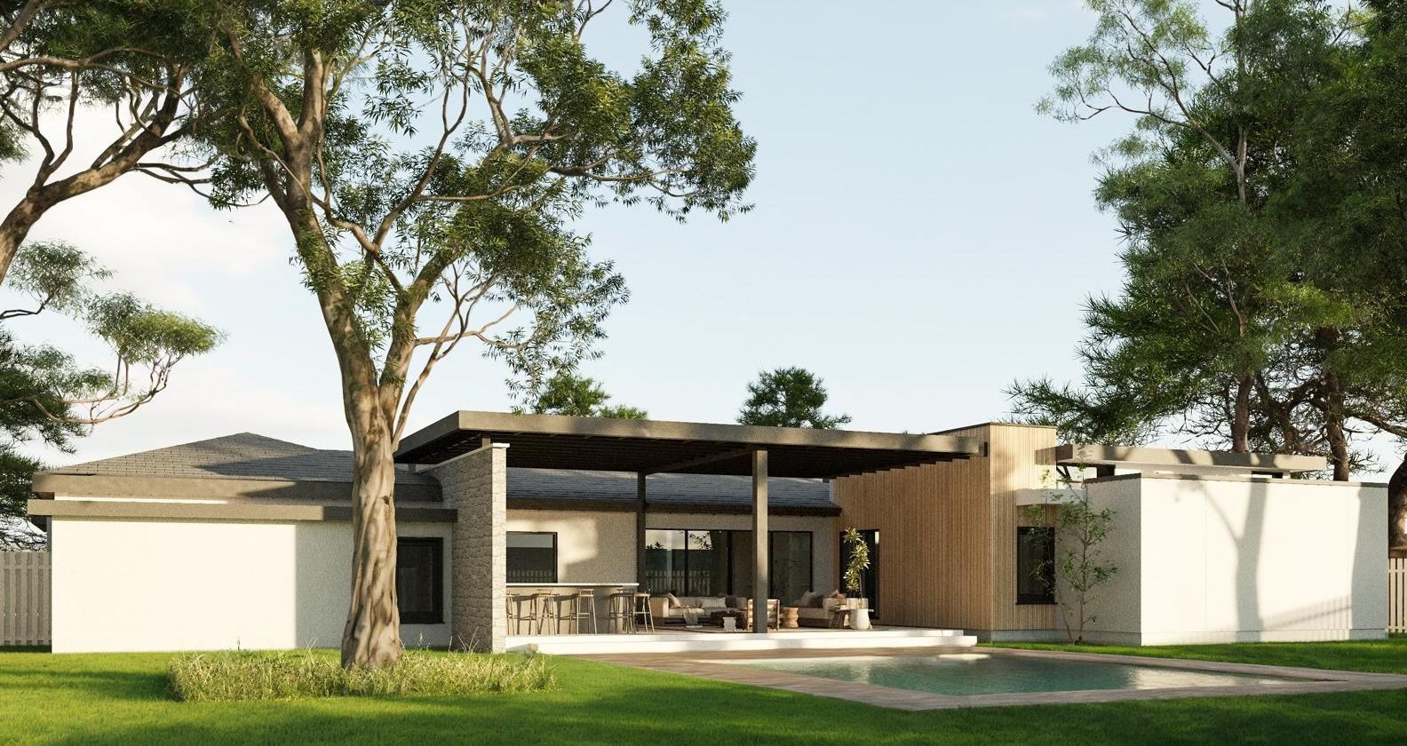 A large brick building with a blue sky in the background