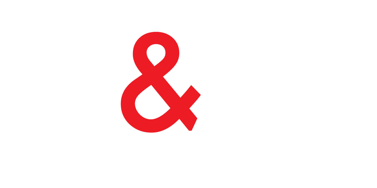 Red ampersand on a white background.