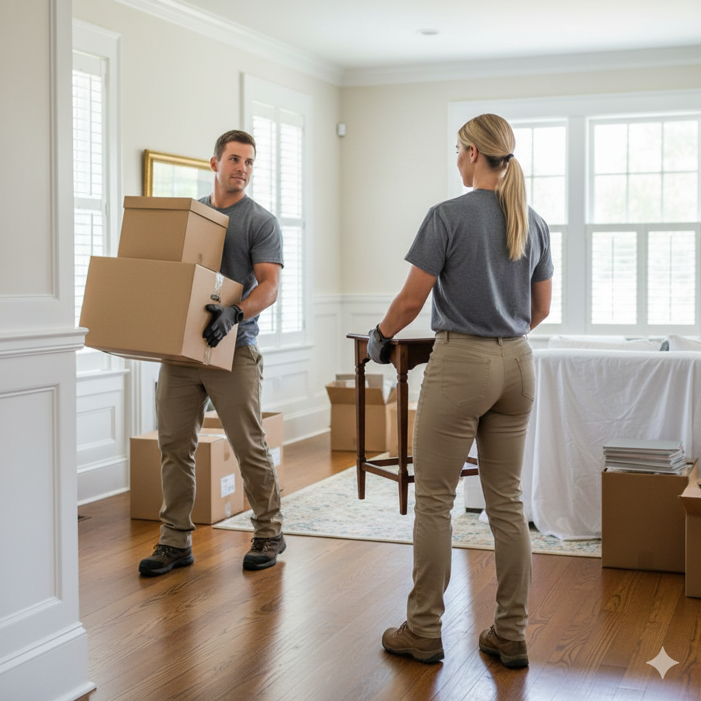Crew removes boxes and furniture from a home in Beaufort County South Carolina