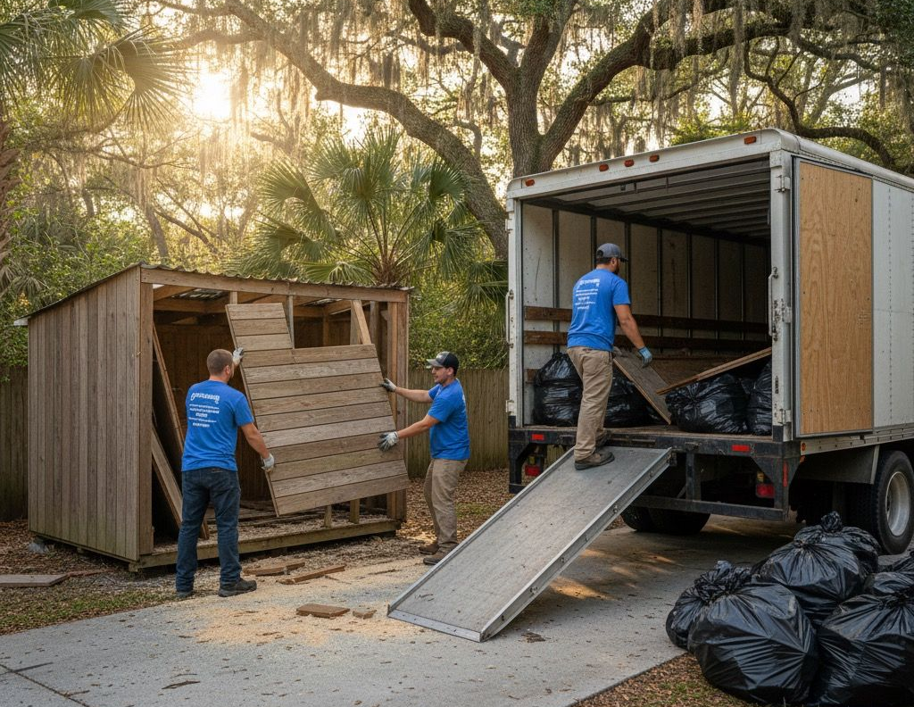 Junk crews remove a shed in Jasper County SC