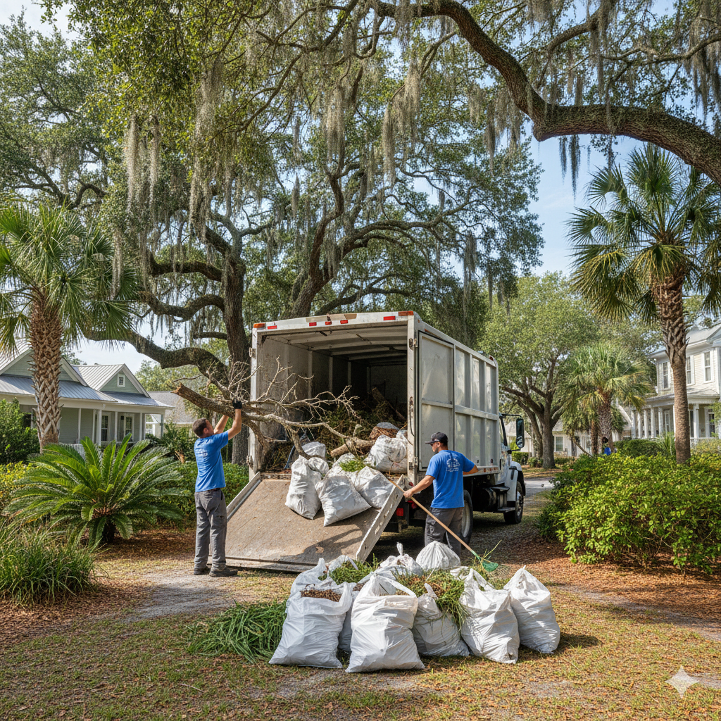 Junk pros remove yard debris