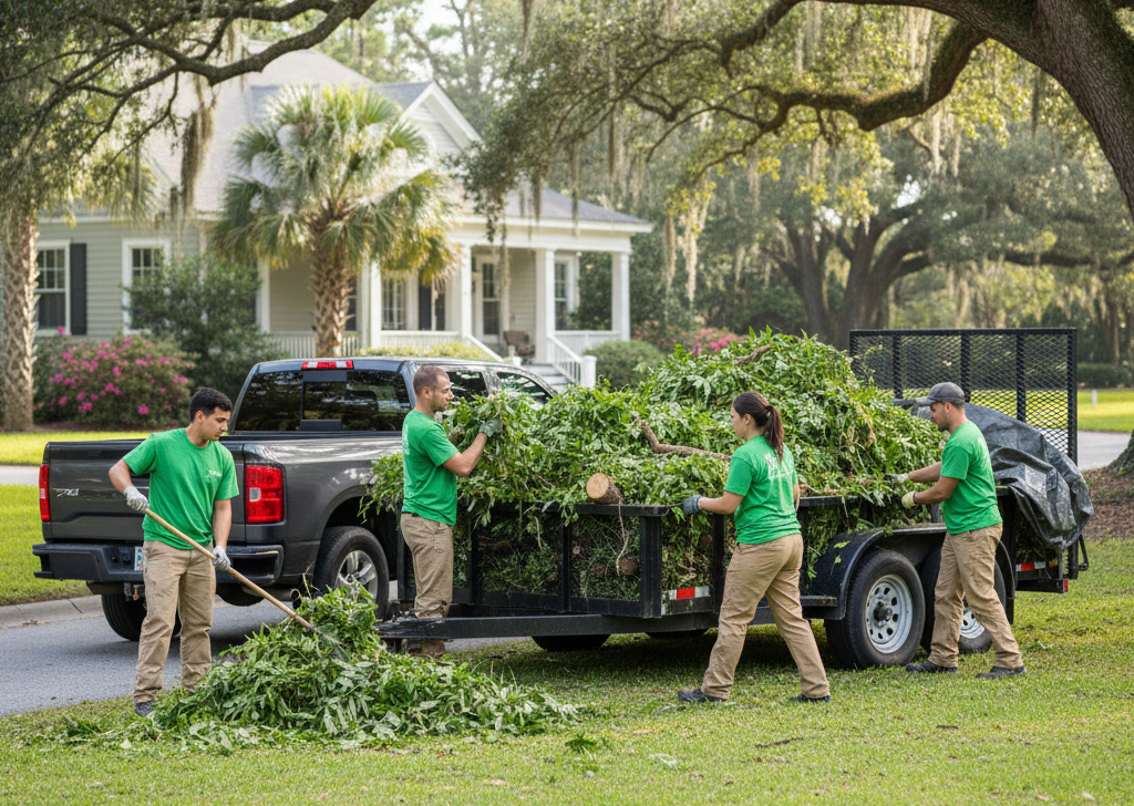 Yard clean up by a junk removal crew in South Carolina