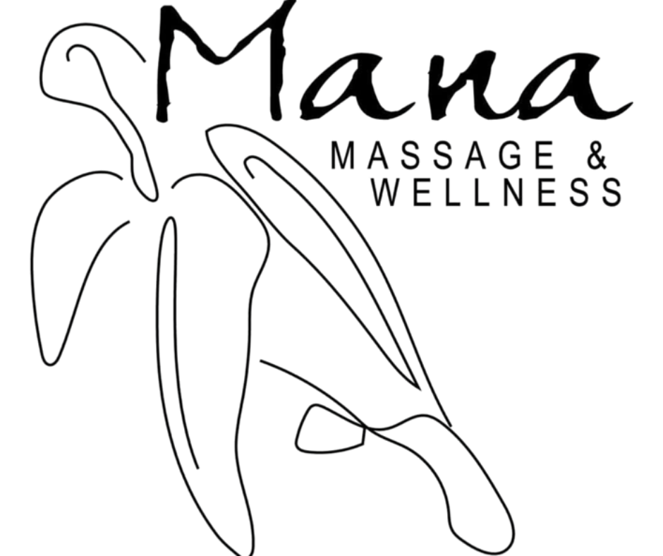 Logo: "Mana Massage & Wellness" text with stylized turtle and plant outline.