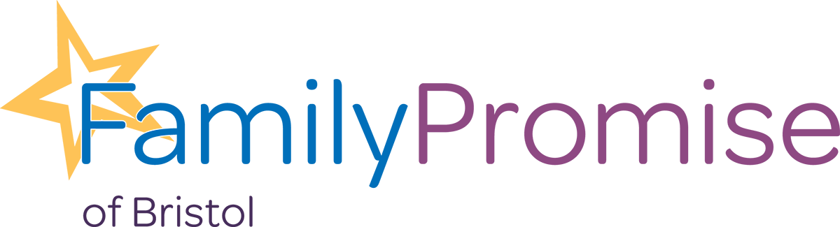 Logo for Family Promise of Bristol featuring an orange star next to the text in blue and purple.