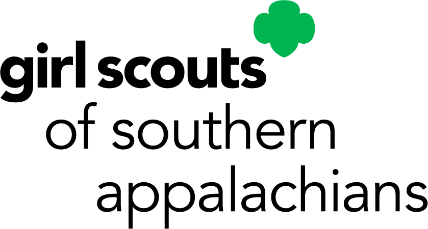 The Girl Scouts of Southern Appalachians logo featuring green clover icon and black text on a white background.