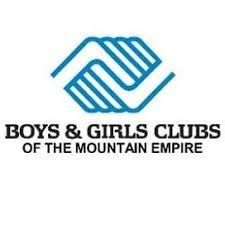 Blue stylized hands icon above the text: Boys & Girls Clubs of the Mountain Empire.