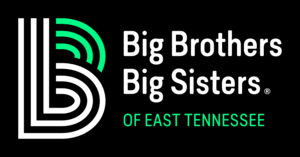 Logo for Big Brothers Big Sisters of East Tennessee featuring a stylized white and green 'B' next to the organization name.