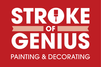 Stroke of genius painting and decorating logo on a red background