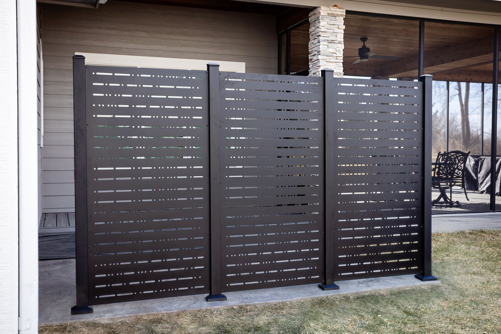 Weather-resistant Signal aluminum privacy panel for deck, patio, or backyard screening.