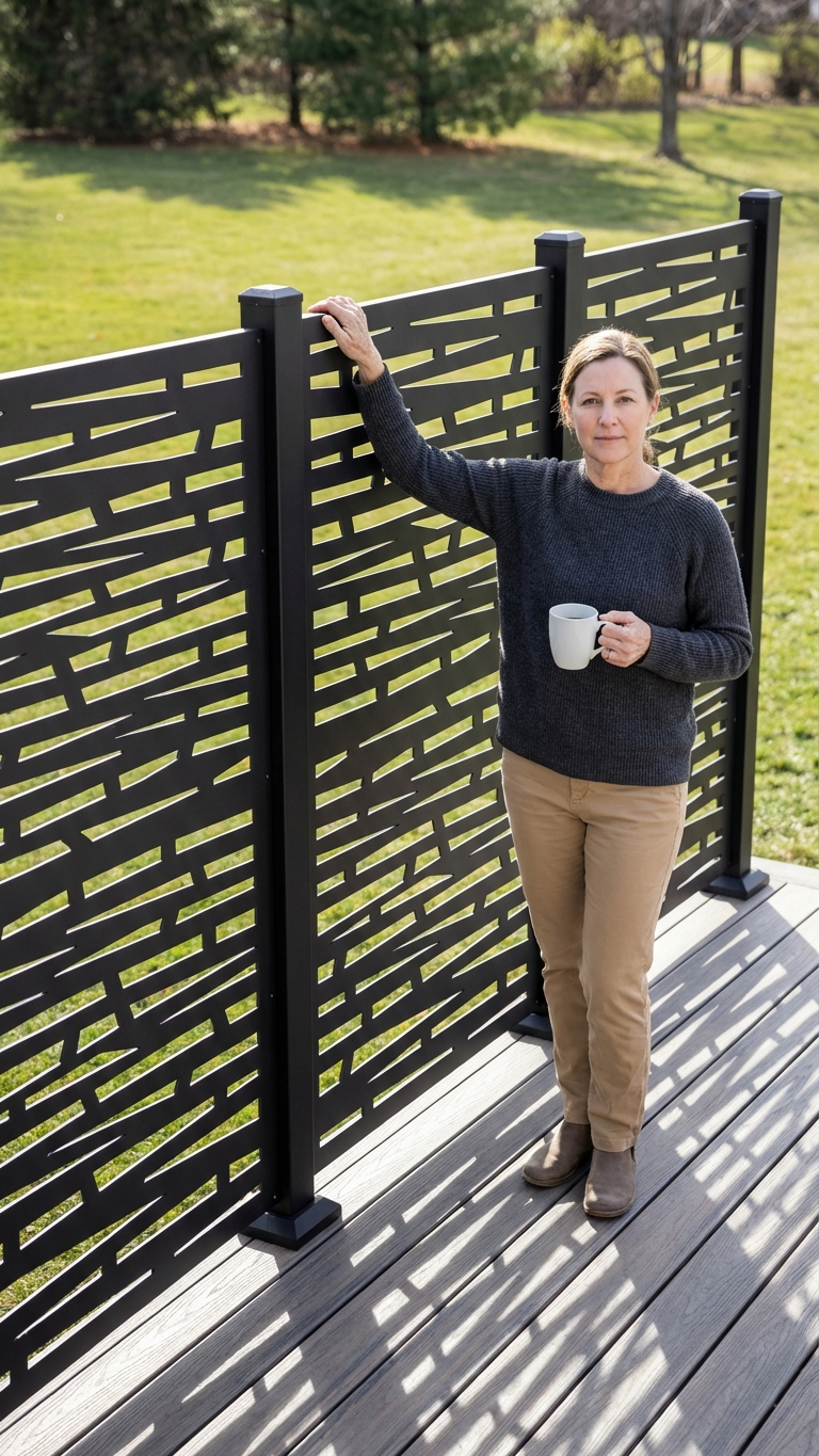 Weather-resistant Signal aluminum privacy panel for deck or patio privacy with modern design