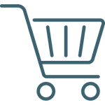 Shopping cart icon, teal outline.