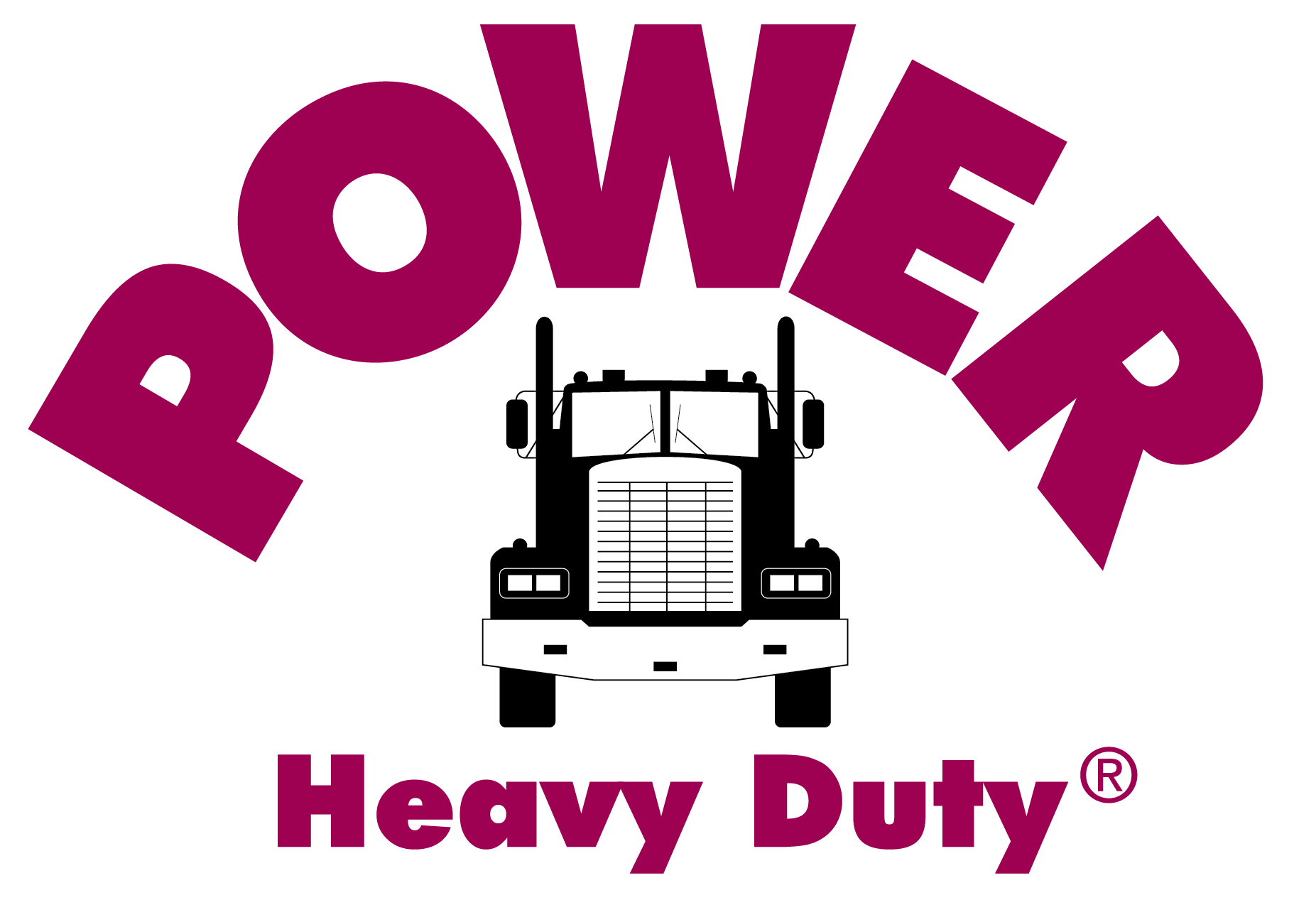 Power Heavy Duty logo with a magenta wordmark and a black truck in the center. Power Heavy Duty logo with a magenta wordmark and a black truck in the center.