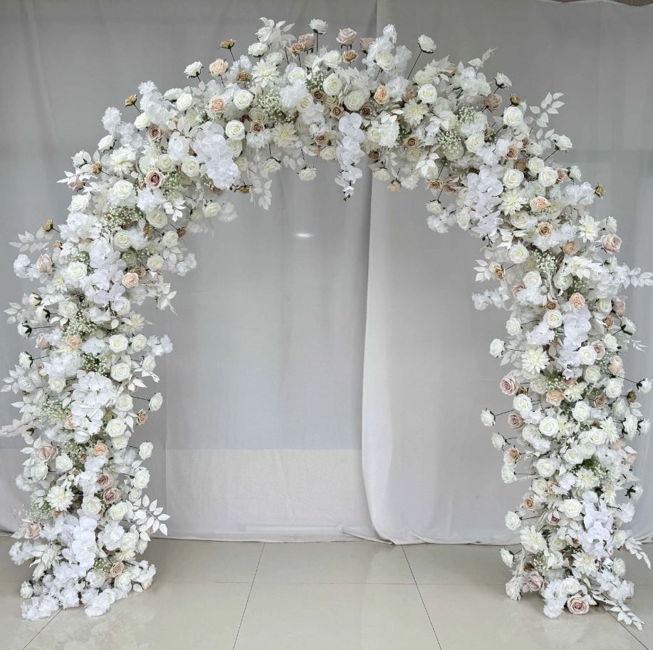 White Artificial Silk Flower Round Wedding Ceremony Arch Rental In Chicago