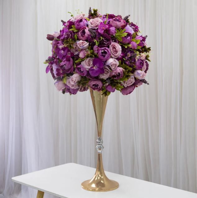 Purple Artificial Silk Flower Arrangement  Wedding Table Centerpiece Rental in Chicago