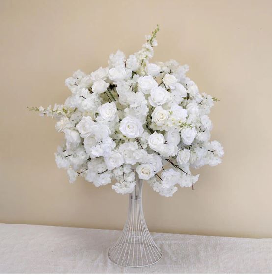 White Roses Artificial Flower Arrangement Wedding Table Centerpiece Rental in Chicago