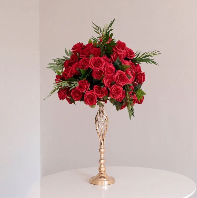 Red Roses Wedding Artificial Silk Flower Arrangement Wedding Table Centerpiece Rental in Chicago