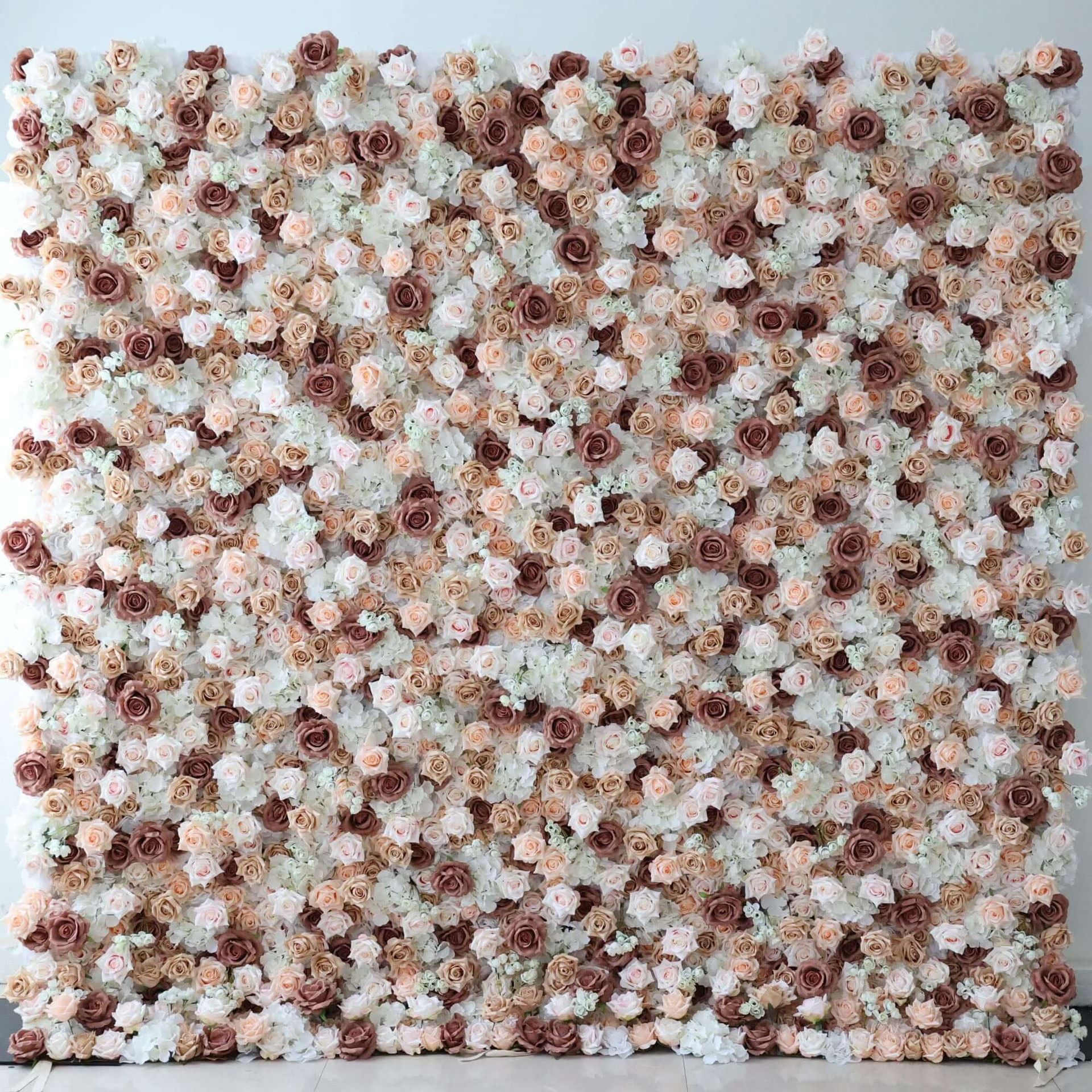 Champagne & Brown Artificial Silk  Flower Wall Backdrop Rental