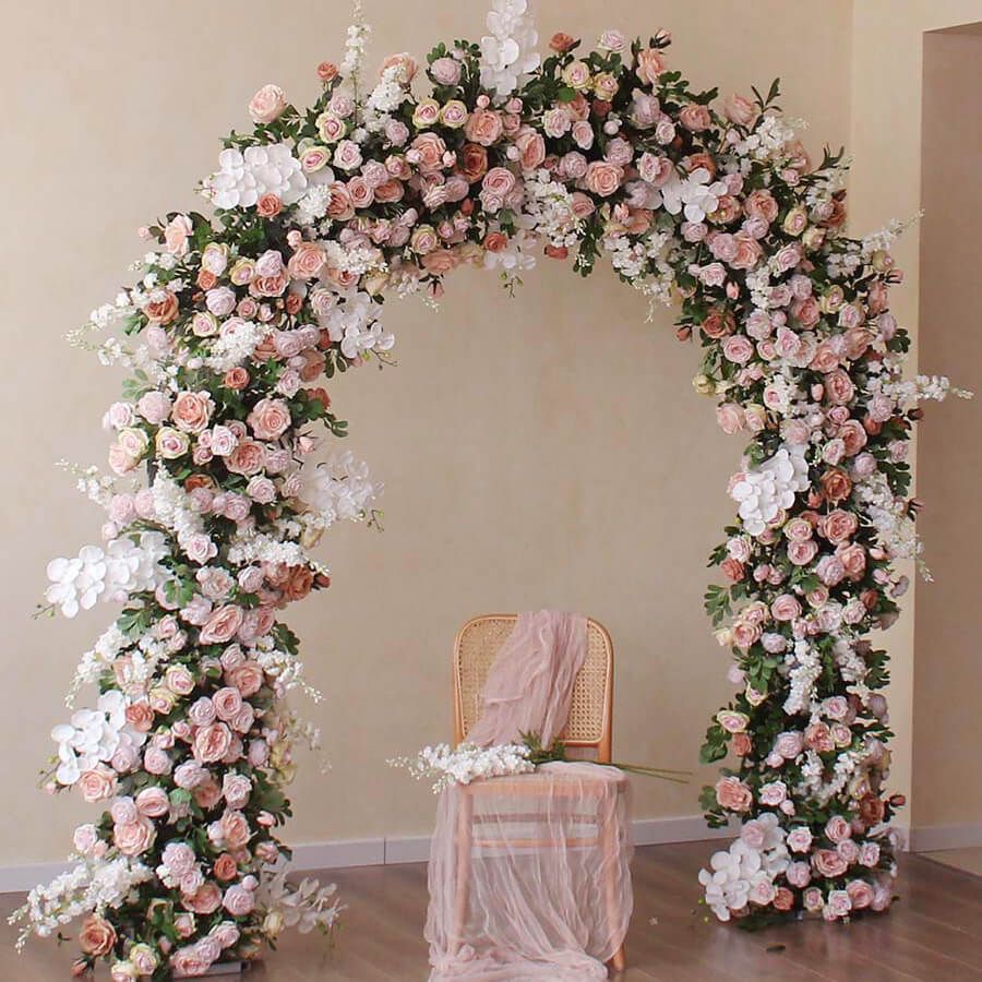 Pink Artificial Silk Flower Round Wedding Ceremony Arch Rental In Chicago